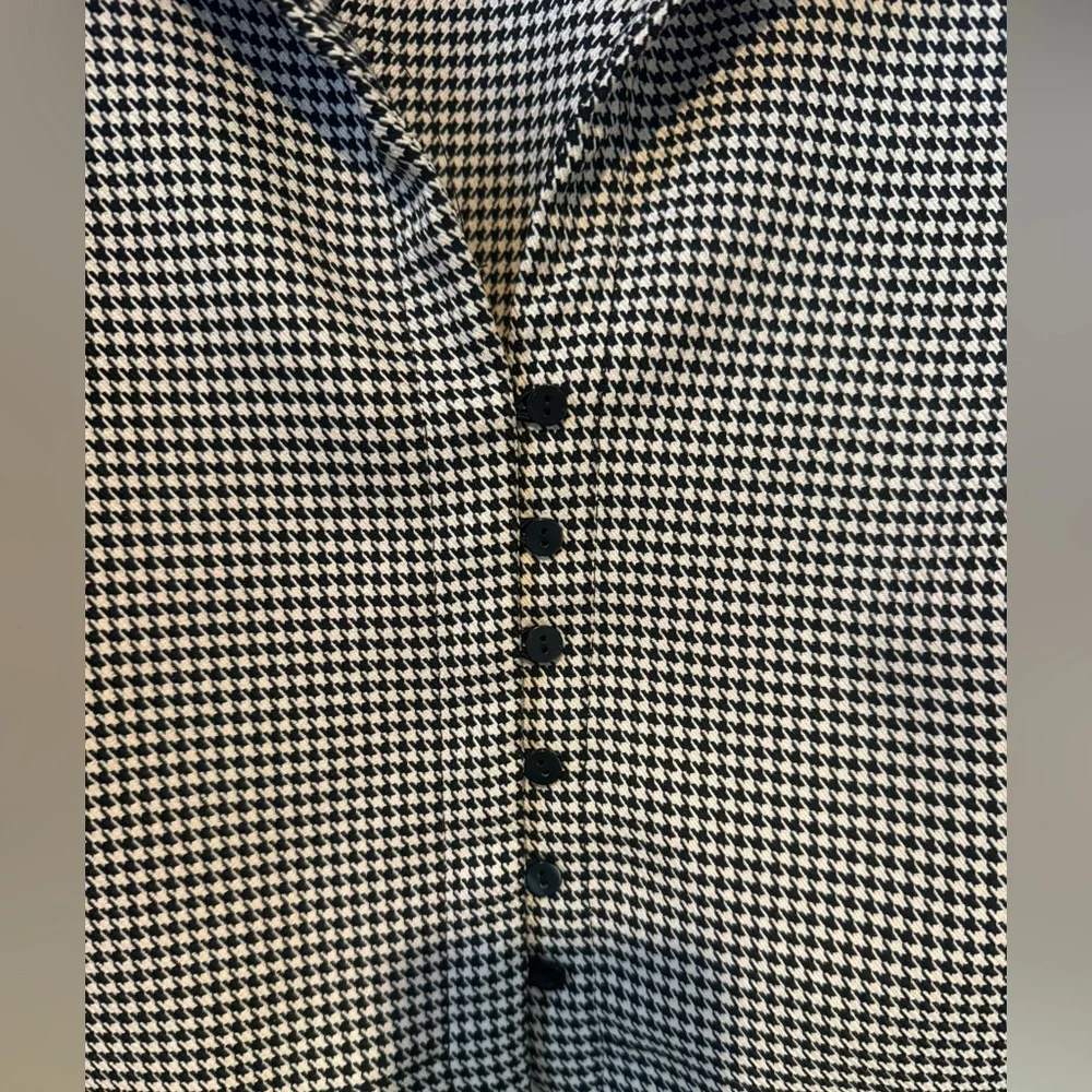 Zara houndstooth button-up cropped jacket, blazer, top sz xxl black & cream/tan